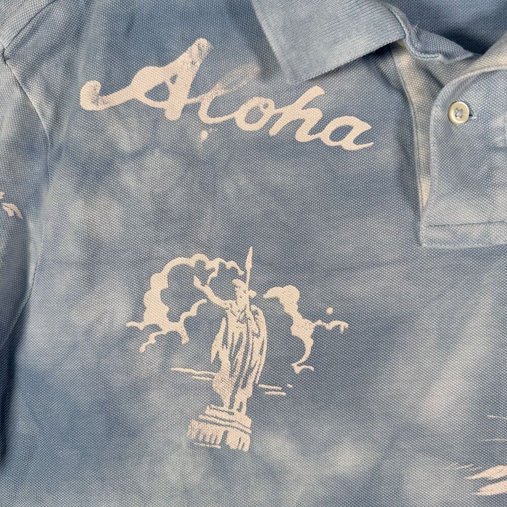 Ralph Lauren Polo Shirt Mens Size Large Blue Hawaiian Aloha Classic Fit Tie Dye - Picture 7 of 10